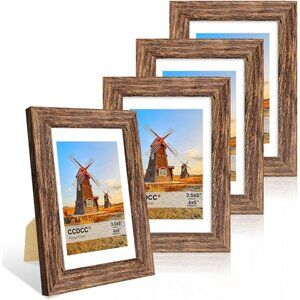 4x6 Picture Frame Set of 4, 4 x 6 Wood Photo Frames with Mat for 3.5x5, Natural